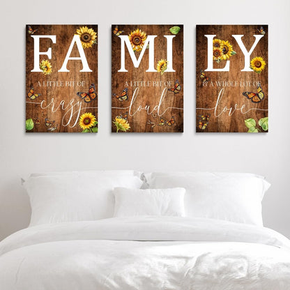 GUBIYU Farmhouse Family Wall Art Set of 3, Rustic Wall Decor for Living Room & Dining Room, Retro Brown Wood Wall Art - Butterfly & Sunflower Decor, 12"x16"