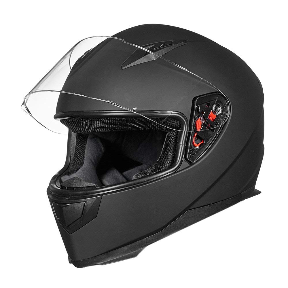 ILM Full Face Motorcycle Street Bike Helmet with Removable Winter Neck Scarf + 2 Visors DOT Model-JK313 (XL, Matte Black)