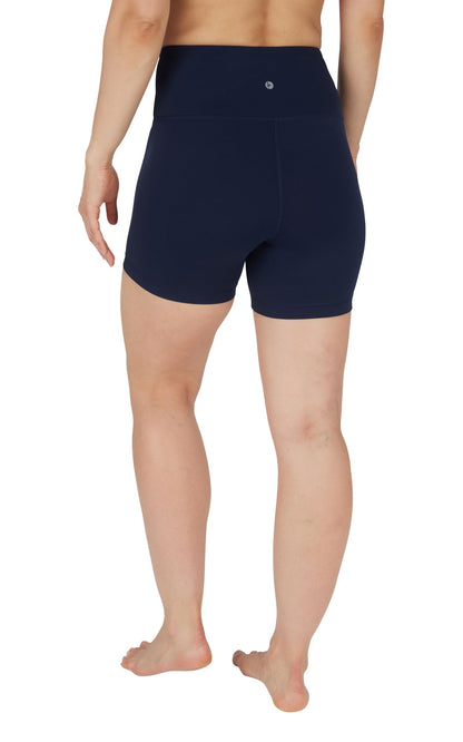 90 Degree By Reflex High Waist Power Flex Yoga Shorts - Tummy Control Biker Shorts for Women - Black/Dark Navy 2 Pack - Medium