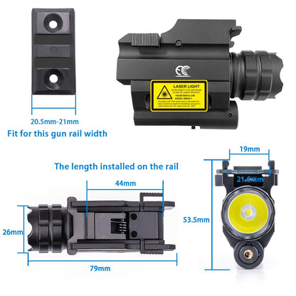 MCCC Tactical Red Laser Sight with 500 Lumens LED Flashlight, Compact Rail Mounted, Quick Release, Laser Output is Below 5mW, Class IIIA
