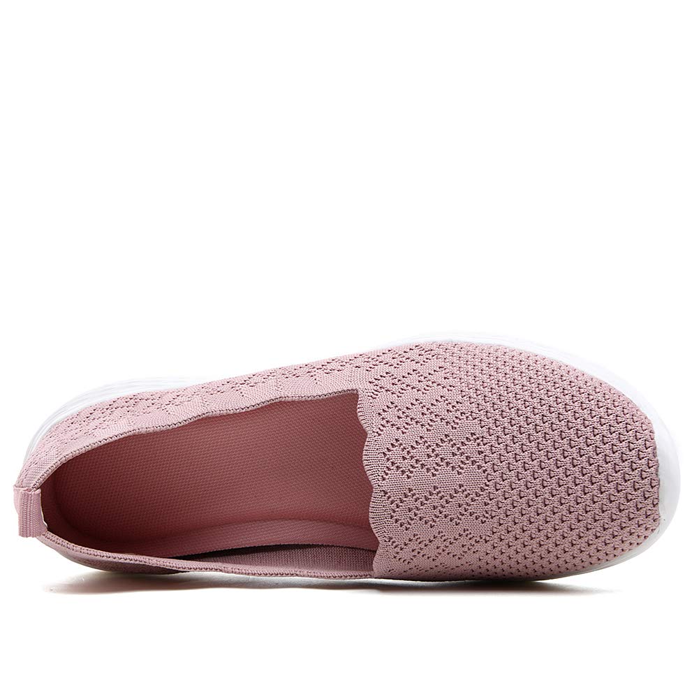 poemlady Women's Slip on Loafer Shoes - Mesh Casual Ballet Flat Nurse Walking Sneakers Knit Round Toe Casual Low Wedge Memory Foam Shoes, 1905 B/Pink 8.5