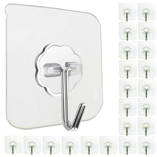 Jwxstore 24 Pack Heavy Duty Self Adhesive Hooks - 33lb Max, Transparent, Waterproof, Sticky Wall Hooks for Keys, Bathroom, Shower, Outdoor, Kitchen, Door, Home Improvement, Utility