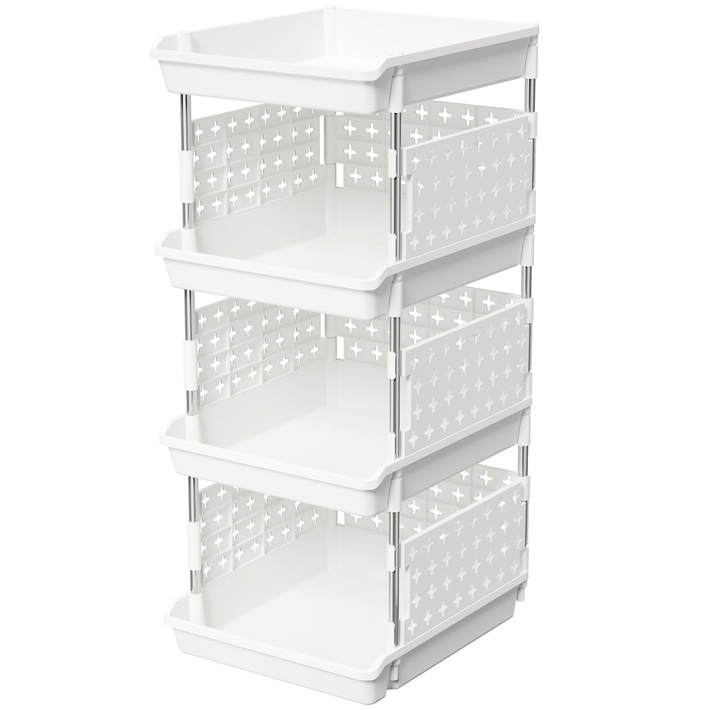 Lifewit Plastic Stackable Storage Baskets, 4 Tier Stacking Bins for Closet Wardrobe, Playroom, Kitchen and Pantry Organization, Large Capacity Multi-Functional Stackable Storage Containers Shelves