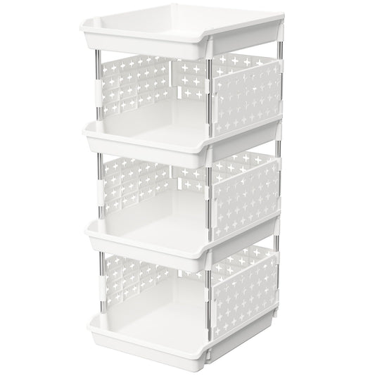 Lifewit Plastic Stackable Storage Baskets, 4 Tier Stacking Bins for Closet Wardrobe, Playroom, Kitchen and Pantry Organization, Large Capacity Multi-Functional Stackable Storage Containers Shelves