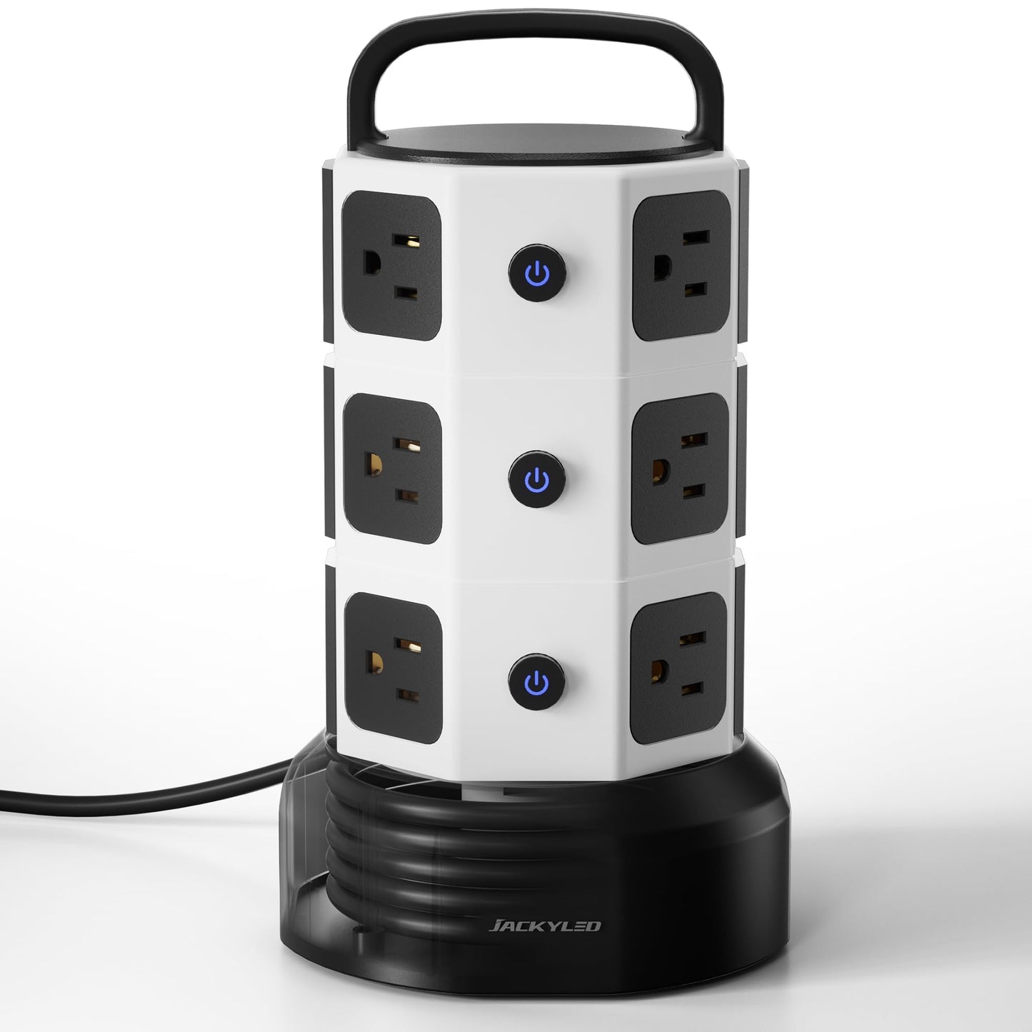 Power Strip Tower Surge Protector, JACKYLED 12 Outlets 6 USB (2 USB C) Charging Station, Extension Cord with Multiple Outlets, 1050J 1625W/13A Outlet Extender 6.5ft Extension Cord for Home Office