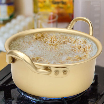 Korean Ramen Cooking Pot, AHIER Korean Ramen Noodle Pot With Lid, Spoon and Chopsticks (1pair), Fast Heating for Kitchen Cookware (Double handle) (6.3in)