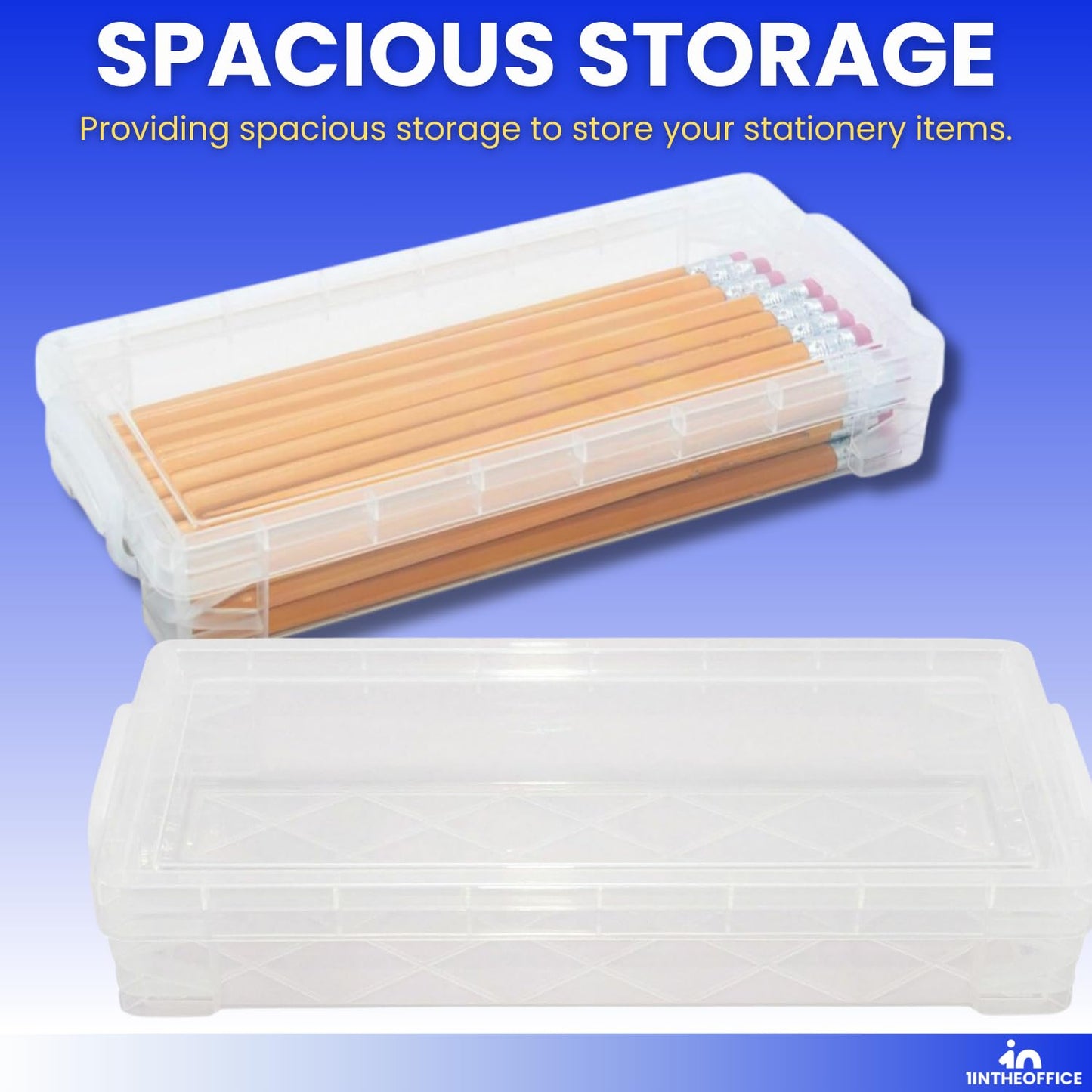 1InTheOffice Pencil Box, Stackable Translucent Clear 8.25 x 1.5 x 4 Inches, (4 Pack)