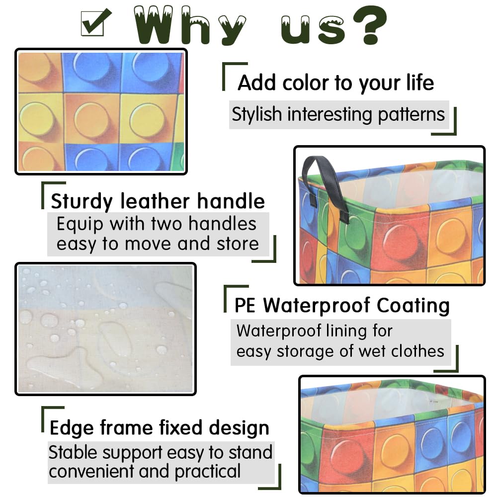 FXOLCSHE Building brick Basket,Building block book storage box,Laundry hamper,Waterproof foldable Kid's laundry basket,Shelf box,Baby Room decor(Building block)