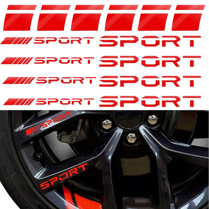 Pincuttee 14pcs Car Decal Stickers,Wheel Rim Decal Sticker,Sport Logo Reflective Stickers,Sport Emblem Car Rear Bumper Sticker,Rear Mirror Decals for All Vehicles(Red,14PCS)