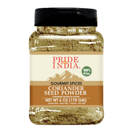 Pride of India - PACK of 6 - Coriander Seed Powder-Authentic Indian Spice-Freshly Packed Gourmet Spice-Must Ingredient in Indian & Middle Eastern Cuisines-Easy to Store-6oz. Medium Dual Sifter Jar