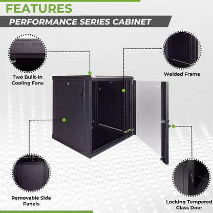 NavePoint 12U Server Cabinet Wall Mount Rack Enclosure Includes 2 Fans, Locking Glass Door, Removable Side Panels – 12U Network Cabinet 23.6” Deep, 19 Inch Server Rack for IT and A/V Equipment