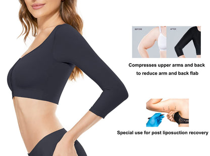 KSKshape Arm Shaper for Women Post Surgery Arm Lipo Compression Sleeves Front Closure Shapewear Bra Posture Corrector Tank Top,Black,M