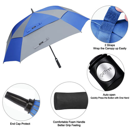 G4Free Extra Large Golf Umbrella 68 inch Square Vented Windproof Auto Open Double Canopy Oversized Stick Umbrella