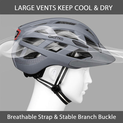 Adult-Men-Women Bike Helmet with Light - Mountain Road Bicycle Helmet with Replacement Pads & Detachable Visor