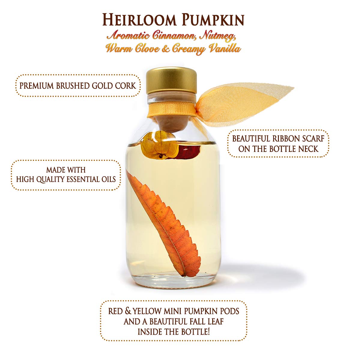 LOVSPA Reed Diffuser Set, Heirloom Pumpkim Scented Oil Diffuser with Sticks, Home Fragrance Accessories for Bathroom Shelf Decor, Aroma Diffusers for Home or Office Fall Decor, USA Made