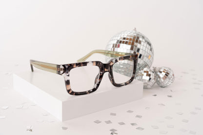 Peepers by PeeperSpecs Women's Spotlight Blue Light Blocking Reading Glasses and No Correction Eyewear Square, Sand Quartz/Green, 1