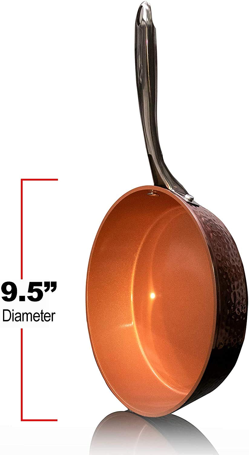 Gotham Steel 9.5" Hammered Pan with Tempered Glass Lid and Cool Touch Handles, Ultra Nonstick Fry Pan, Scratch Resistant Dishwasher Oven-Safe, Non-toxic Frying Pans and Skillets Cookware As Seen on TV