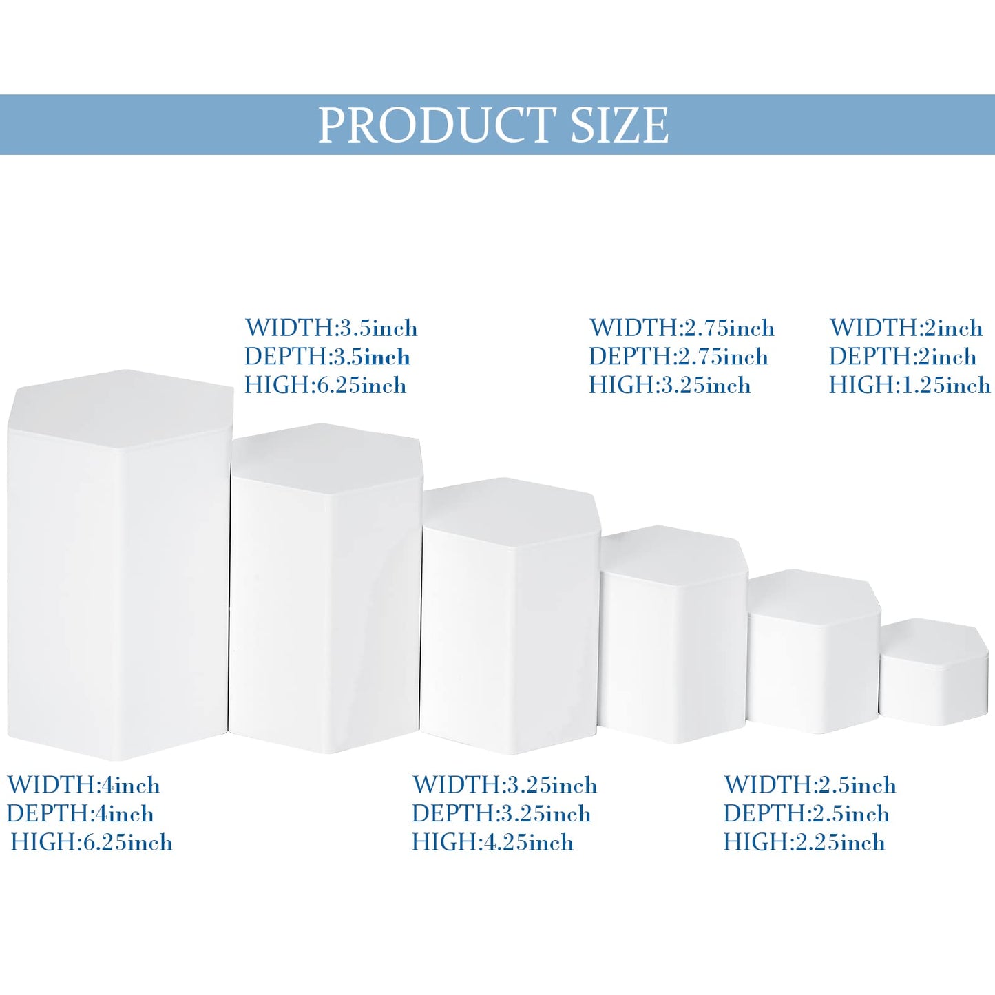 Jetec Hexagonal Jewelry Display Risers Hexagonal Market Display Risers Stands Acrylic Showcase Acrylic Stand for Jewelry Model Figures Decoration, 6 Sizes(White,12 Pieces)