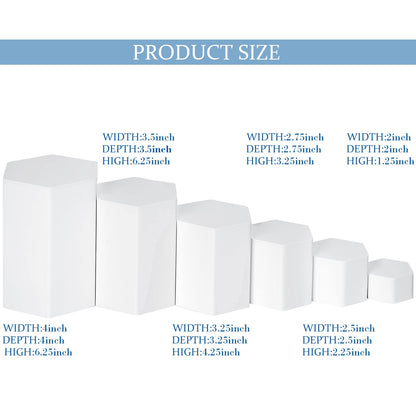 Jetec Hexagonal Jewelry Display Risers Hexagonal Market Display Risers Stands Acrylic Showcase Acrylic Stand for Jewelry Model Figures Decoration, 6 Sizes(White,12 Pieces)