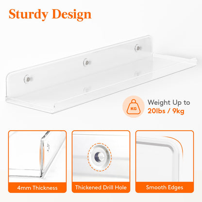 Lifewit Floating Shelves for Wall, 6 Pack 15" Clear Acrylic Shelf Room Decor for Book/Figures/Photo/Makeup in Bathroom, Book Shelf, Living Room, Bedroom, Kitchen Storage and Organization