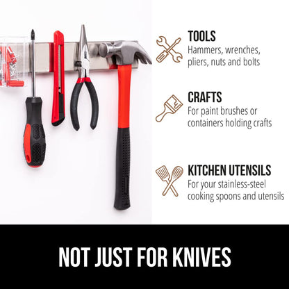 GORILLA GRIP Stainless Steel Magnetic Knife Holder for Wall, Multi-Purpose Magnet Bar for Knives, Tools, Art Supplies, Heavy Duty Strip Holds Up to 6 lbs, Kitchen Organizer, Drilling Required, 10 Inch