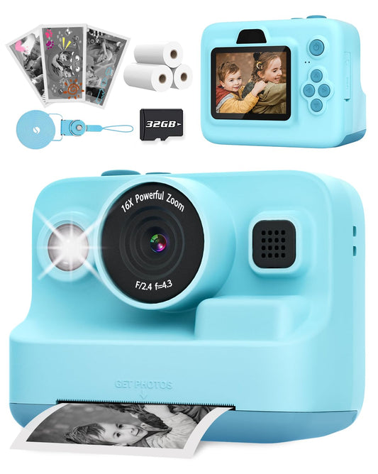 Anchioo Kids Camera Instant Print, 1080P Kids Digital Camera with Printer Paper, Christmas Birthday Gift for Girls Boys Age 3-12, Kids Print Camera Toy for 4 5 6 7 8 Year Old Boy, 32G SD Card - Blue