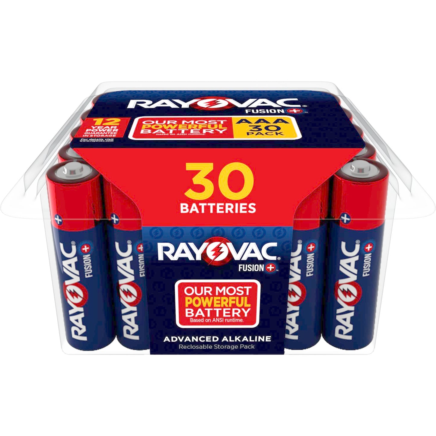 Rayovac Fusion AAA Batteries, Premium Alkaline Triple A Batteries (30 Battery Count) Red, Silver