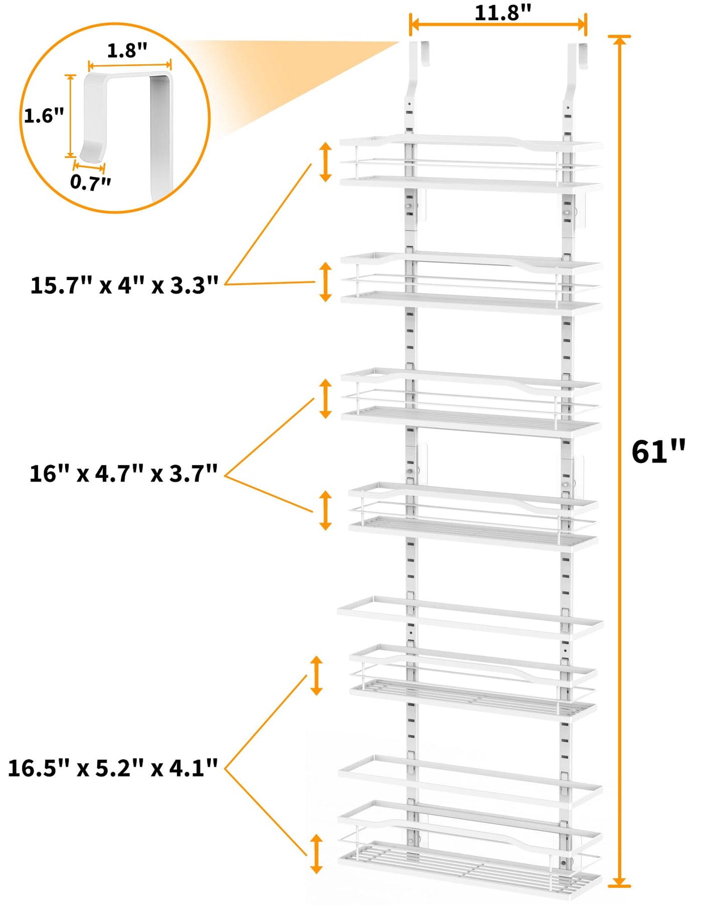 Moforoco White 6-Tier Over Door Pantry Organizer, Pantry Organization Storage, Door Metal Hanging Spice Rack Basket Shelves, Home Kitchen Apartment Essentials, Laundry Room Bathroom Organization