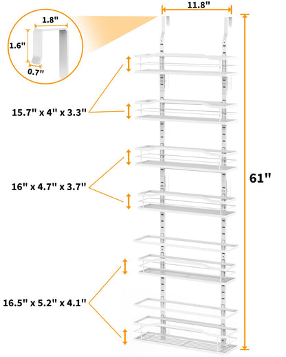 Moforoco White 6-Tier Over Door Pantry Organizer, Pantry Organization Storage, Door Metal Hanging Spice Rack Basket Shelves, Home Kitchen Apartment Essentials, Laundry Room Bathroom Organization