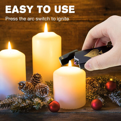 LcFun Electric Lighter Rechargeable USB, Dual Arc Plasma Lighter, Windproof Flameless Electronic Lighters, Pocket Metal Lighters with LED Battery Indication for Candles, Camping (Black Ace)