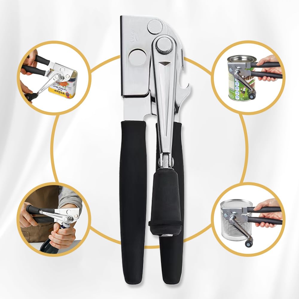 NUFR Crank Can Openers Manual,Heavy Duty Commercial Can Opener with Rubber-coated Long Handles