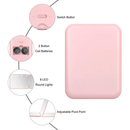 Kakuje Compact Mirror, 1X/3X Magnification LED Pocket Mirror with Nternal BIattery, Mini Mirror for Purse, Pocket,Travel and Present (Pink)