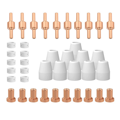 Plasma Cutter Consumables fits CUT40 CUT50 with Plasma Cutter Torch PT31 LG40 for RBC-4000/4500/5000D 40 PCS Nozzle Electrode Extended Long Tip Shroud Shield Cup