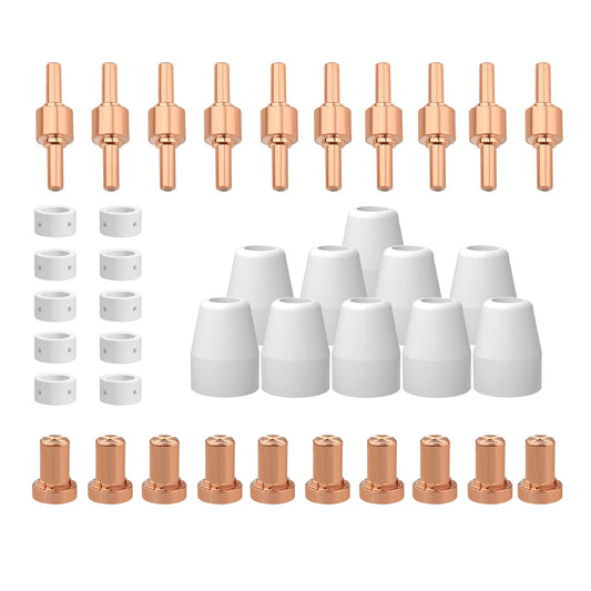 Plasma Cutter Consumables fits CUT40 CUT50 with Plasma Cutter Torch PT31 LG40 for RBC-4000/4500/5000D 40 PCS Nozzle Electrode Extended Long Tip Shroud Shield Cup