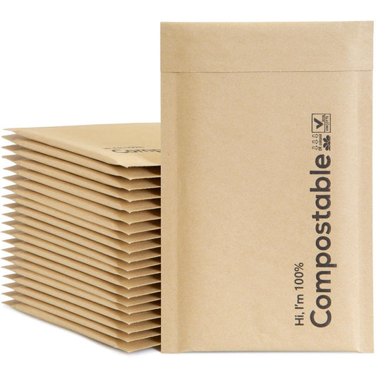 4x8 100% Biodegradable Bubble Mailers,25 Count Kraft Brown #000 Compostable Padded Packaging Wrap Envelopes Pouches Eco Friendly Self Seal Bags
