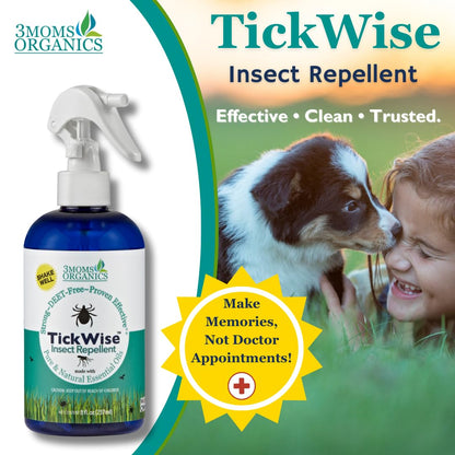3 Moms Organics TickWise 8oz, Made with All Natural Essential Oils, DEET-Free, Tick and Insect Repellent, Plant Based Essential Oils, All Natural Ingredients Great for Adults, Kids, Dogs & Horses