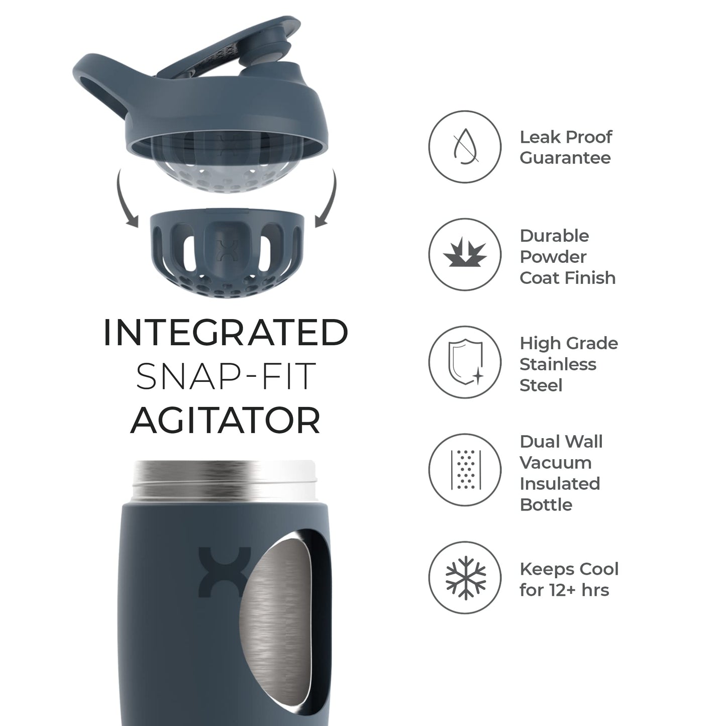 Promixx Pursuit Shaker Bottle Insulated Stainless Steel Water Bottle and shaker Cup, 18oz, Coral