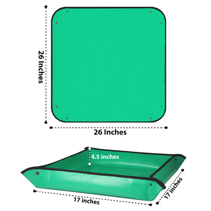HKZ Repotting Mat for Indoor Plant - 26'' x 26'' Planting Mat Soil Mess Control, Portable Succulent Planting Potting Tray Waterproof Gardening Transplanting Bonsai Tools(Pale Green)