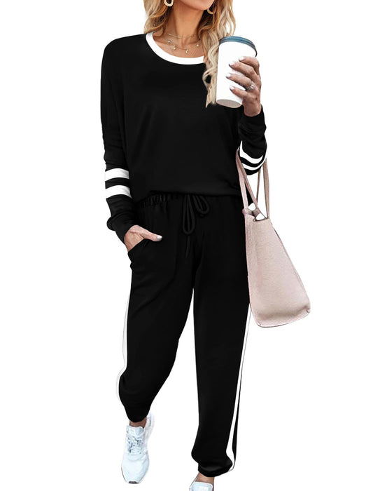 Airplane Outfits for Women 2025 Business Casual Fall Clothes Womens Loungewear Set Early Fall Fashion Tracksuit School Outfits for Teachers Workout Sets Old Money Clothes Black L