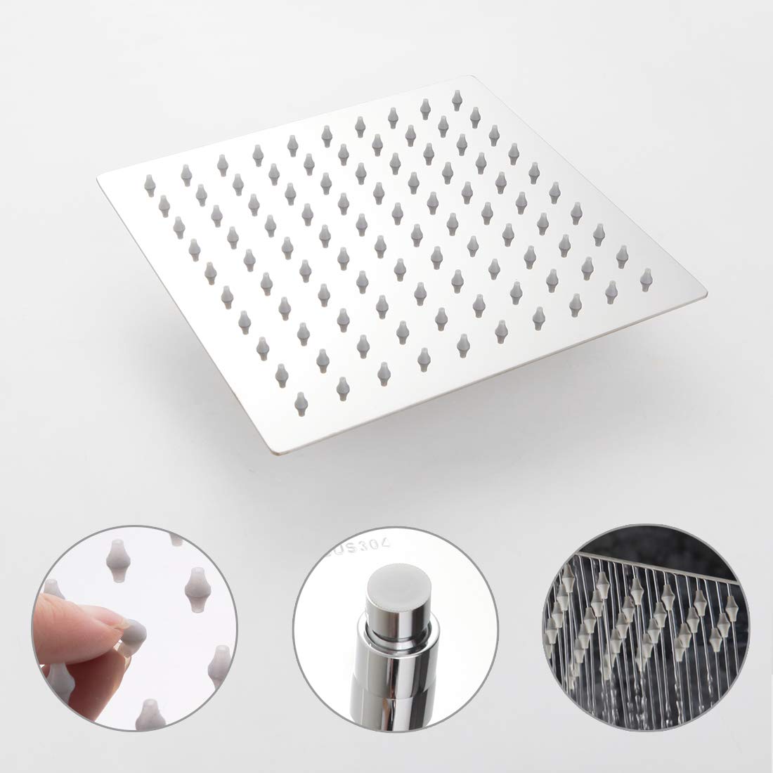 POP SANITARYWARE Single Function Shower Trim Kit with Rough-in Valve, Bathroom Rain Shower Set Bath Rainfall Shower Faucet System with Square Stainless Steel Metal Showerhead, Polished Chrome