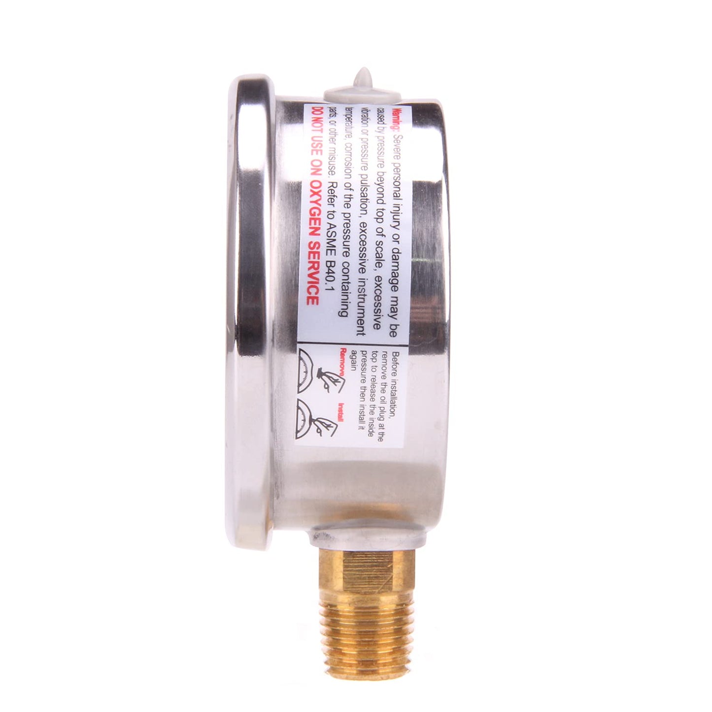 MEASUREMAN 2-1/2" Dial Size, Glycerin Filled Pressure Gauge, 0-100psi/kpa, 304 Stainless Steel Case, 1/4" NPT Lower Mount