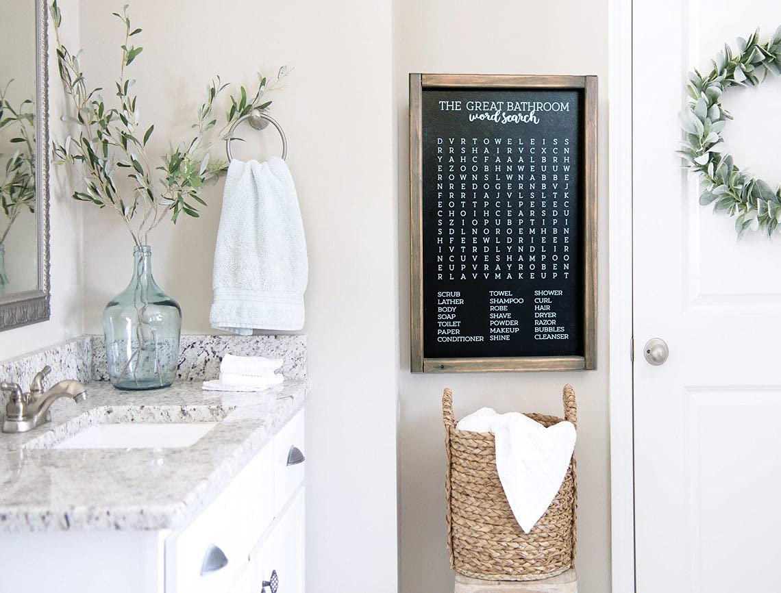 Lavender Inspired Word Search - Rustic Farmhouse Wooden Sign - Funny Wall Art Decor - Half Bath Sign - Kids Bathroom Decor - Housewarming Present (BLACK)