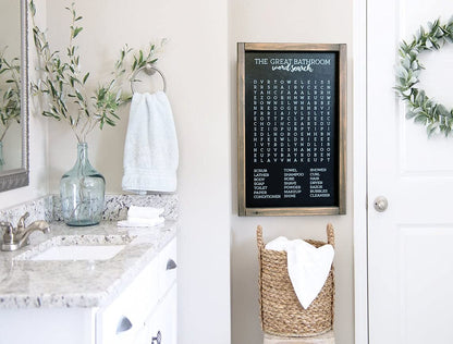 Lavender Inspired Word Search - Rustic Farmhouse Wooden Sign - Funny Wall Art Decor - Half Bath Sign - Kids Bathroom Decor - Housewarming Present (BLACK)