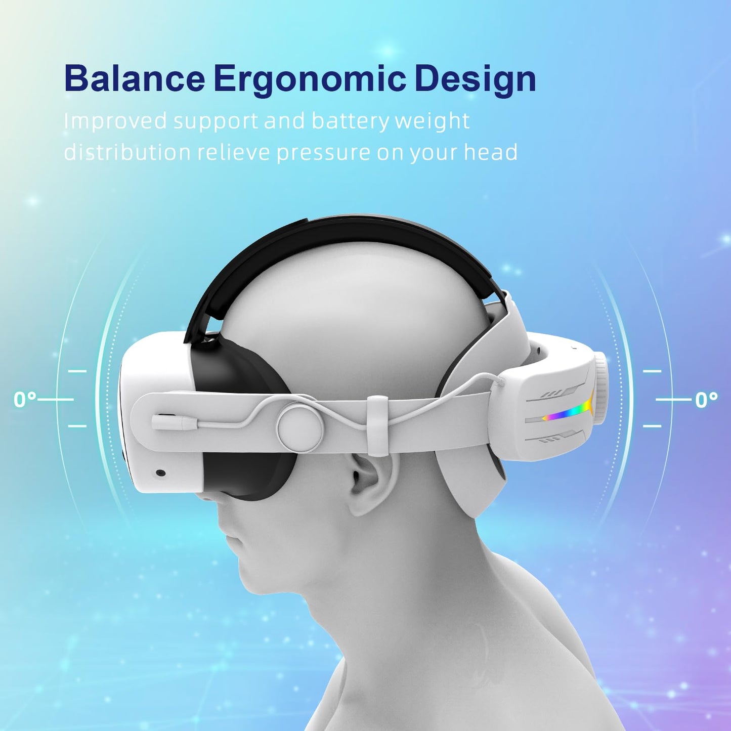 QWOS RGB Headsets Comfort Head Strap with 12000mAh Battery for Meta Quest 3S - NOT Compatible with Quest 3