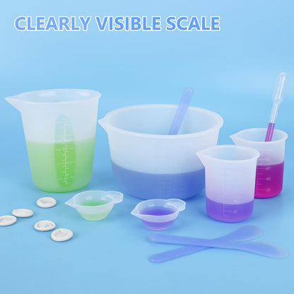KISREL Silicone Measuring Cup for Resin, Resins Supplies with 600ML+250ML+ 100ML Cups, Resin Mixing Cups, Silicone Stir Sticks, Epoxy Mixing Cup