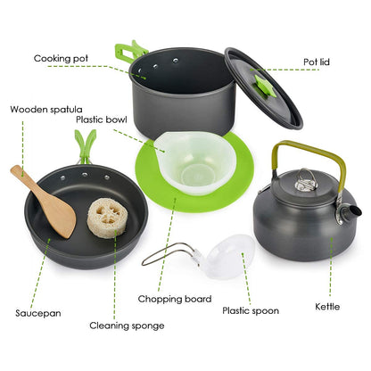 MEETSUN Portable Camp Cooking Set,Space Saving,Lightweight Aluminum Camping Cookware Set,Quick Heating Camping Pot Pan Set with Easy Clean Coating Perfect for Hiking,Backpacking,Outdoor Cooking
