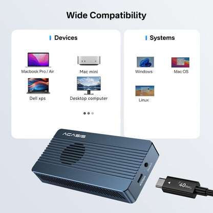 ACASIS 40Gbps M.2 NVMe SSD Enclosure with Cooling Fan, External SSD Eclosure Drive for Mac mini M4/M1 M2 Pro/Max, Compatible with Thunderbolt4/3/USB4/3.2/3.0/2.0 (Enclosure Only)