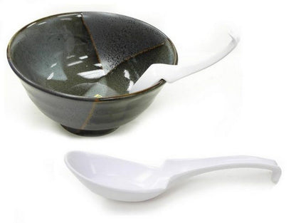 JapanBargain, Japanese Soup Spoons with Hook Chinese Spoons Wonton Spoons Ramen Spoons Ladle Style Soup Spoons, White Color, 3 Pack