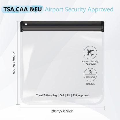 4Pcs Clear TSA Approved Security Toiletry Bag Quart Size for EU UK & US Carry-on Regulations Waterproof & Leakproof Travel Bags for Liquids