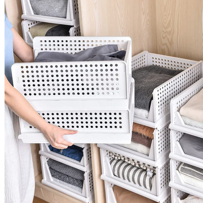 jocabo Folding Wardrobe Storage Box 4-Pack Plastic Drawer Organizer Stackable Shelf Baskets Cloth Closet Containers Bin Cubes,Home Office Bedroom Laundry Fold Pull Out Dividers for Clothes,Toys White